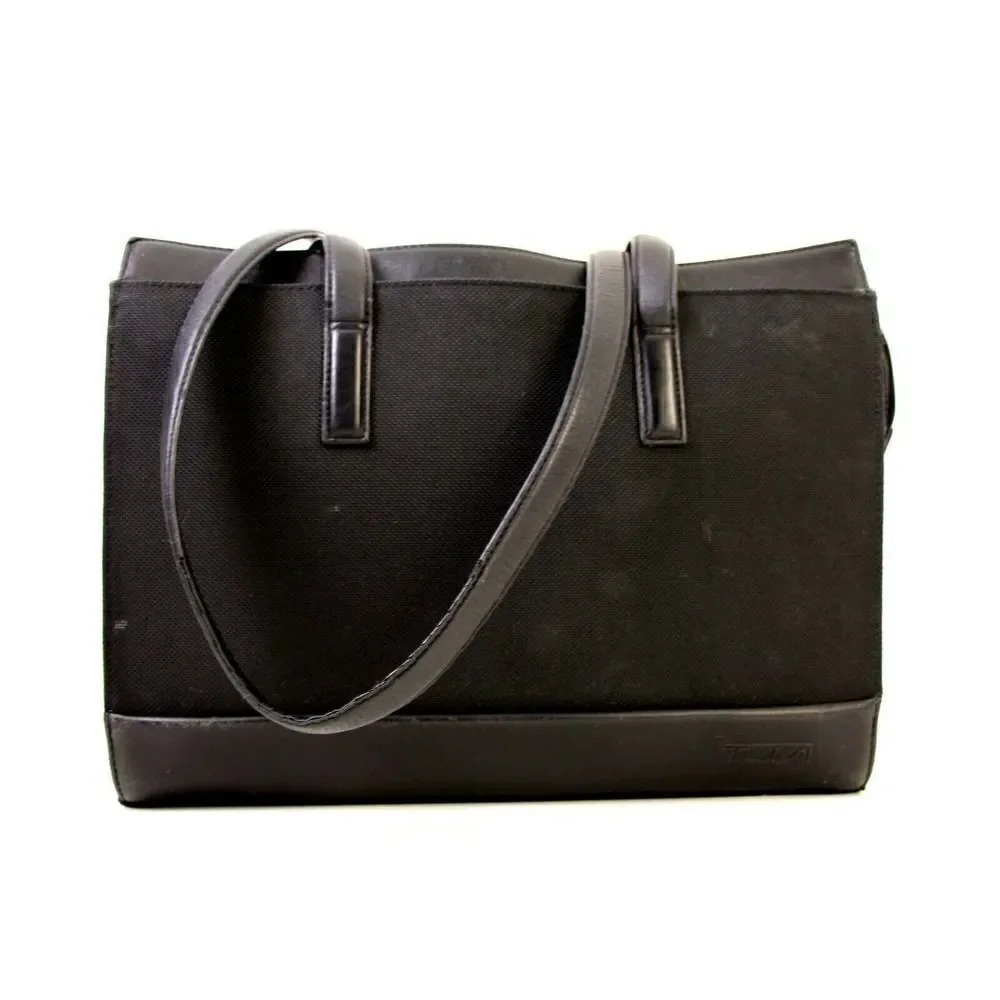 VINTAGE TUMI BLACK GENUINE LEATHER BUSINESS TOTE SHOULDER BAG LAWYER HANDBAG